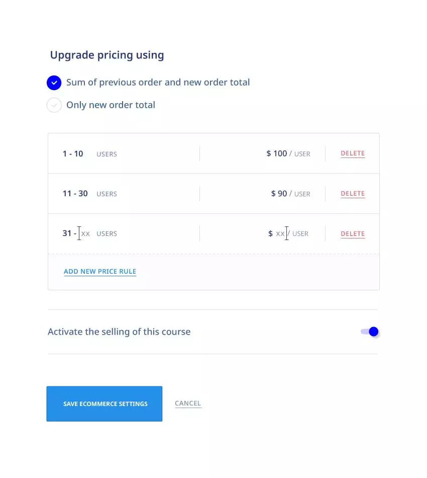 eLeaP LMS app - ecommerce pricing calculation