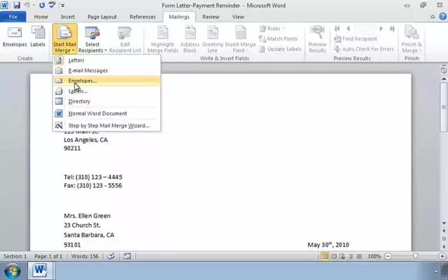 Microsoft Word 2010: Automating the Mail Merge