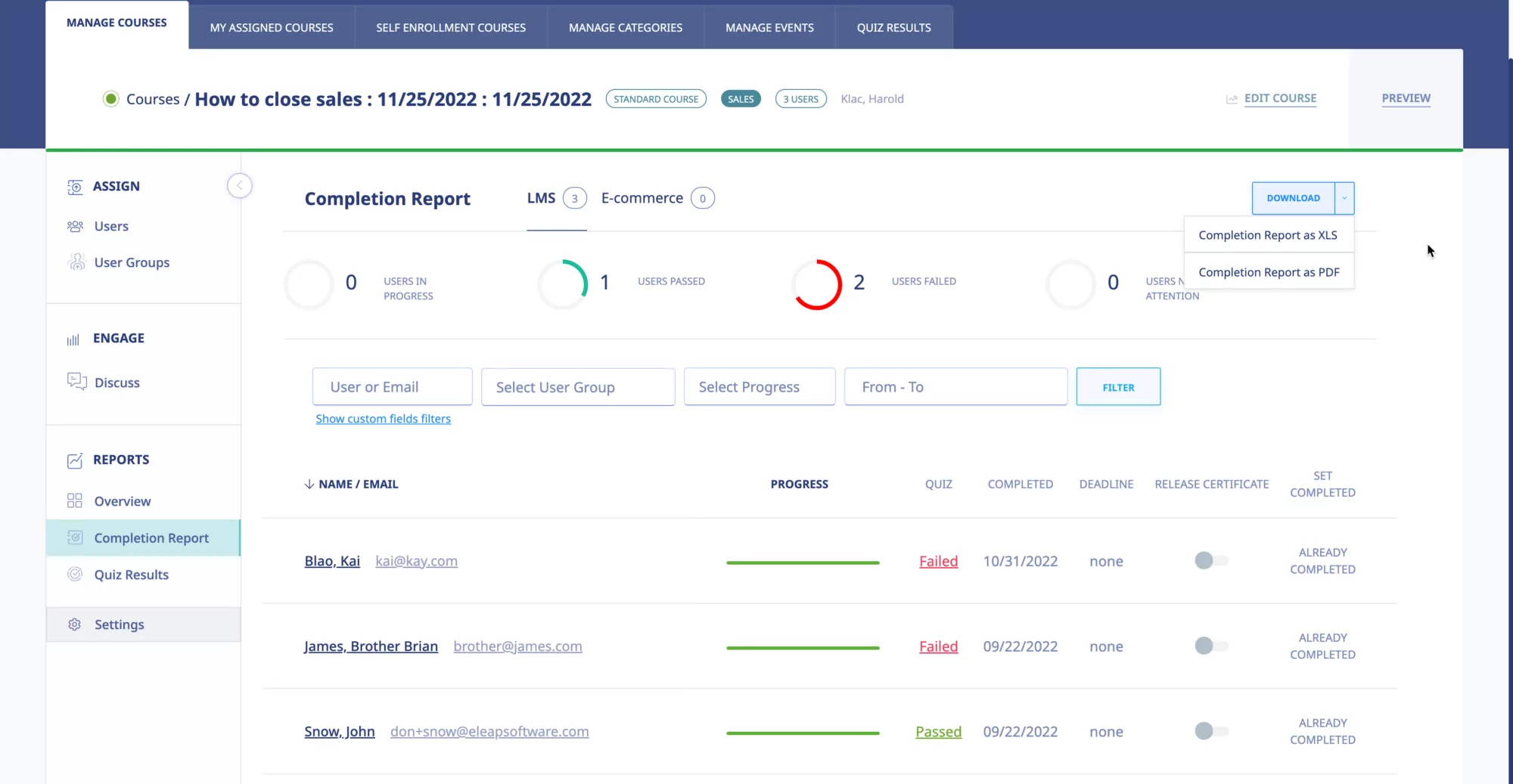 Training records and reporting