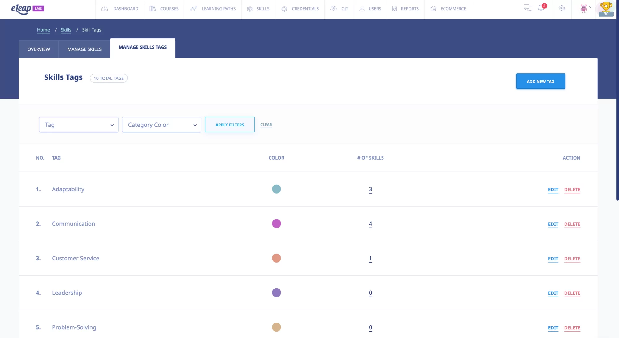 Define skill tags to easily manage your competencies