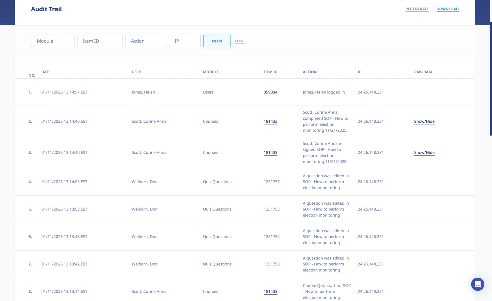 21 CFR Part 11 LMS Audit Trail Example